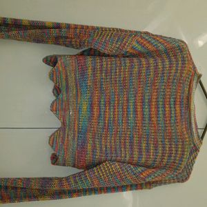 Crochet Multicolour Top With Long Thumb Sleeves