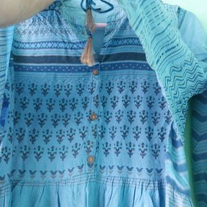 Printed  Cotton Dress Light Blue