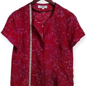 Vintage Red Floral Button-Up Blouse (Woman)