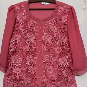 Pink Lace Work Blouse.