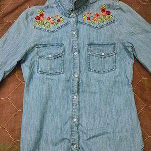 RedHerring Denim Shirt Floral Embroidered