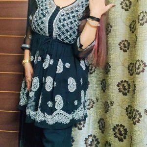 A - Line Black And White Chikenkari Kurti