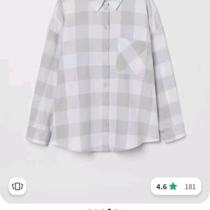 H&M Women White &Taupe Pure Cotton Flannel Shirt
