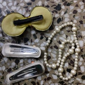 Hair Pins And White Pearl Mala