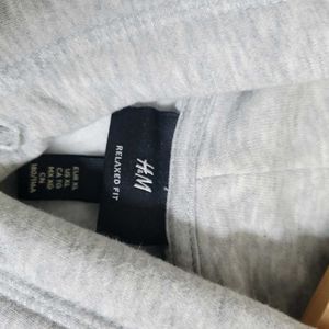 H&M Solid Grey Relaxed Fit Hoodie