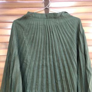 3/4th Pleated  Skirt Bottle Green Colour