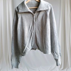 Zip-up Knit Gray Cardigan