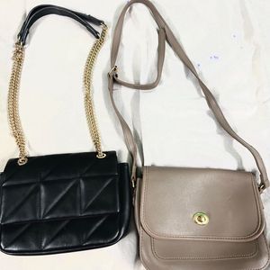 Combo New Miniso Black And Beige Sling Purses