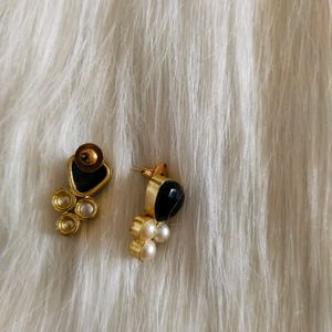 Black And Gold With Pearl Stud