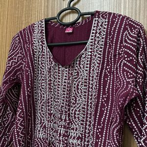 Maroon Bandini Print Kurti