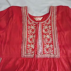 Embroidered Pink Kurti, Chanderi Cotton