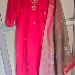 Rose Pink Colour Kurta Set With Dupatta