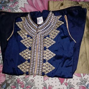 Party Wear Blue & Golden Trendy Indo Western Dress