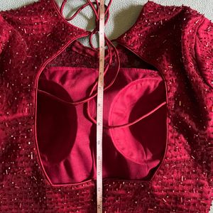 Heavy bead work blouse on maroon net