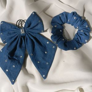 Denim Scrunchie+Bow Combo