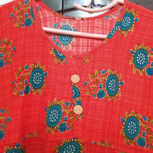 Red Flower Printed Dailywear Anarkali Kurta