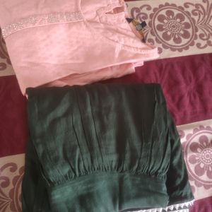 Peach And Green Kurta Sharara Set