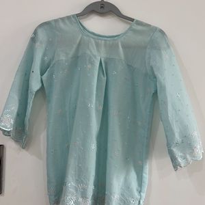 Sky Blue Chikan Top