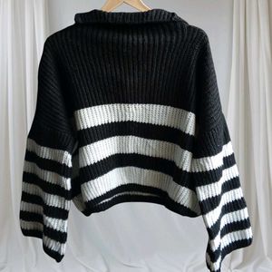 Striped Pattern Half Zip Sweater