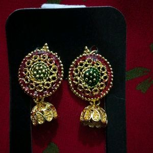 Golden Red Jhumkis