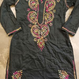 Cotton Black Multi Chikankari Kurti