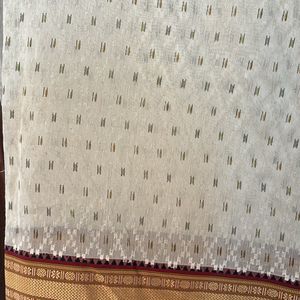 Blended Cotton White Saree