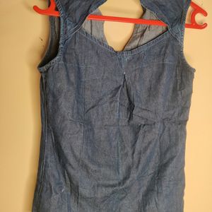 Sleeveless Branded Denim Shirt