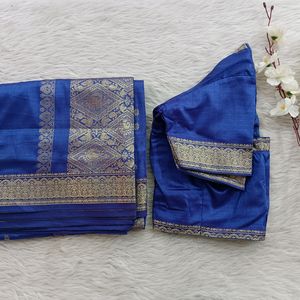 Women's Royal Blue Silk Saree With Blouse