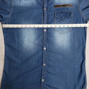 Men's  Denim Casual Shirt With Mandarin Collar