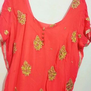 Red Party Wear Suit Salwar With Dupatta 50 Bust