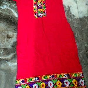 Red Embroaidary Kurtis Blue Palazzos.