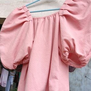 Cute Puff Sleeves Pink Crop Top