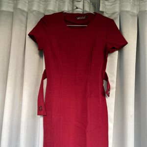 Formal & Casual Wine Red / Maroon Dress With Belt