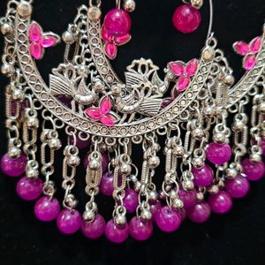 Beautiful Oxidized Chandbali With Pink Beads