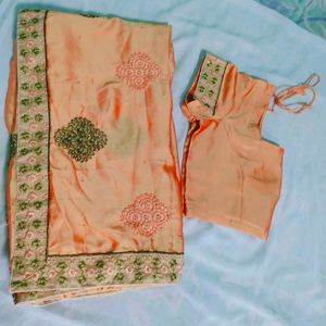 Women Orange Embroidery Saree🧡