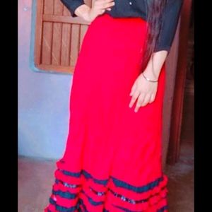 Beautiful Red  Frill Long Skirt With Retro Vibes.