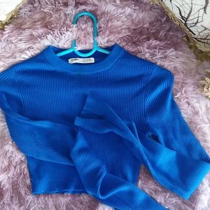 Blue Long Sleeve Crop Top