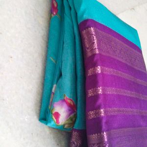 Crepe  Dola With Big Pattu Barder Saree