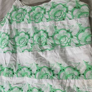 White Top With Green Embroidery