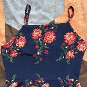 Navy Blue Floral Printed Mini Dress