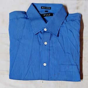 Size:44"in Men's Formal Blue Linen Pattern Shirt