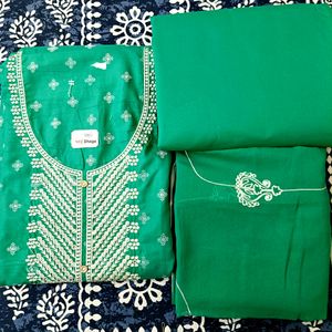 Cotton Blend Unstitched Neck Embroidered Material