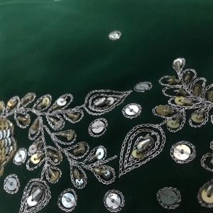 Party Wear Green Zari Work Saree