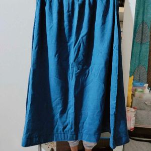 Blue Cotton Midi Skirt