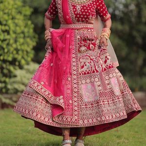 Red Ranipink Bridal Heavy Rich Embroidery With Diamond Work All Over Lehenga Choli