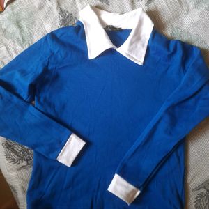 Blue Coloured Collar Tshirt