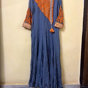 Orange Grey Anarkali Set