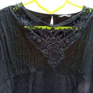 ZUDIO Black Lace Top Full Sleeved