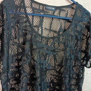 See-through Fancy Top Netted Sleeveless Black