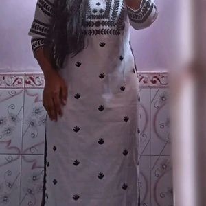 White With Thread Design Kurta For Women